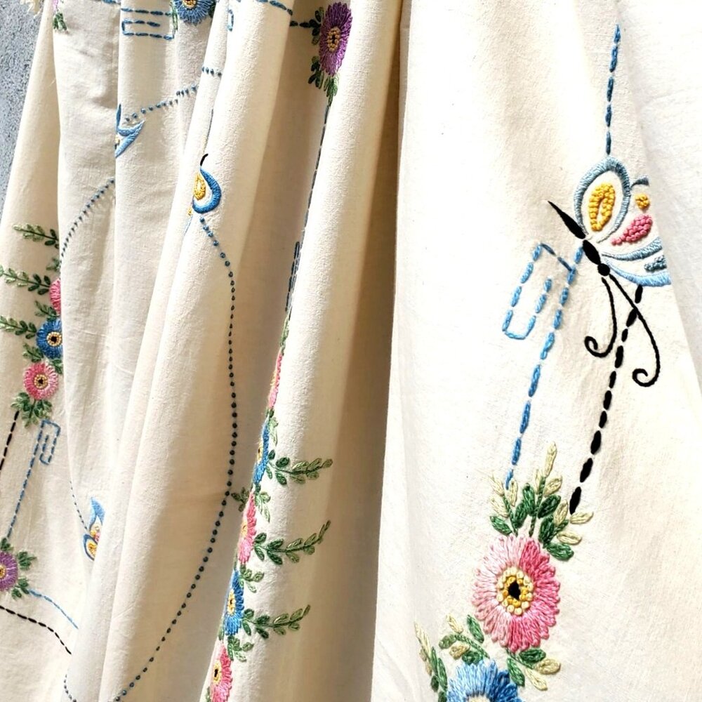 Antique Embroidered Ecru Bedspread 1923 Bucilla Double Bed Flowers Butterflies - Picture 10 of 16